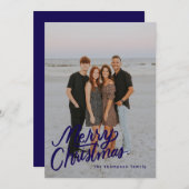 Dark Blue Modern Trendy Frohe Weihnachten 1 Foto (Vorne/Hinten)