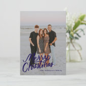 Dark Blue Modern Trendy Frohe Weihnachten 1 Foto (Stehend Vorderseite)