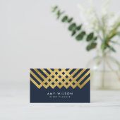 Dark Blue Modern und Imitate Gold Geometric Design Visitenkarte (Stehend Vorderseite)