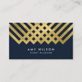 Dark Blue Modern und Imitate Gold Geometric Design Visitenkarte (Vorderseite)