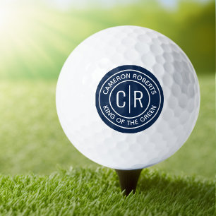 Dark blue monogram initials name and custom text golfball