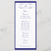 Dark Blue Monogram Wedding Menu Menükarte (Vorderseite)