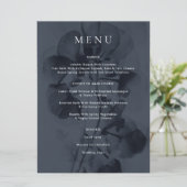Dark Blue Moody Botanical Overlay Wedding Menükarte (Stehend Vorderseite)