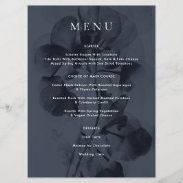 Dark Blue Moody Botanical Overlay Wedding Menükarte