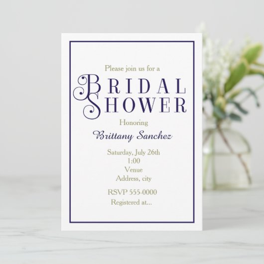 Dark Blue Navy Brautparty Einladung klassisch (Stehend Vorderseite)