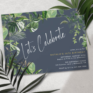Dark Blue Navy Chic Tropical Thema Erwachsene Gebu Einladung