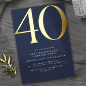 Dark Blue Navy + Gold | Cool Modern 40th Birthday Folieneinladung
