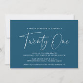 Dark Blue Navy | Simple Script 21st Birthday Party Einladung (Vorderseite)
