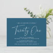 Dark Blue Navy | Simple Script 21st Birthday Party Einladung (Stehend Vorderseite)