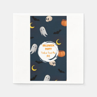 Dark Blue Niedlich Pumpkin Ghost Moon Halloween Serviette