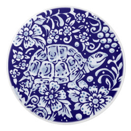 Dark Blue Niedlich Turtle Woodland Animal Floral Keramikknauf