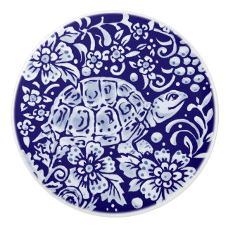 Dark Blue Niedlich Turtle Woodland Animal Floral Keramikknauf