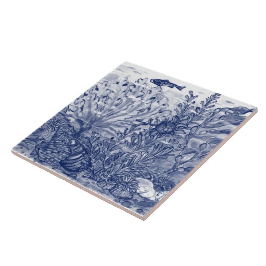 Dark Blue Ocean Scene Crab Mural PC#2 C Fliese (Seite)