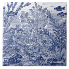 Dark Blue Ocean Scene Crab Mural PC#7 Ce Fliese