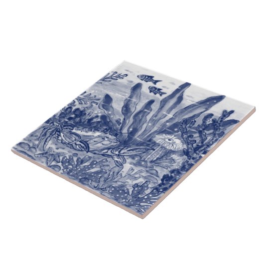 Dark Blue Ocean Scene Crab Mural PC#8 Ce Fliese (Seite)