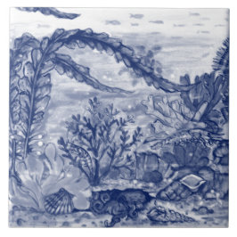 Dark Blue Ocean Scene Octopus Mural PC#5 Fliese