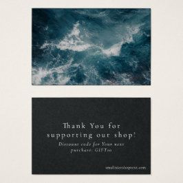 Dark blue ocean shop thank you card with discount
