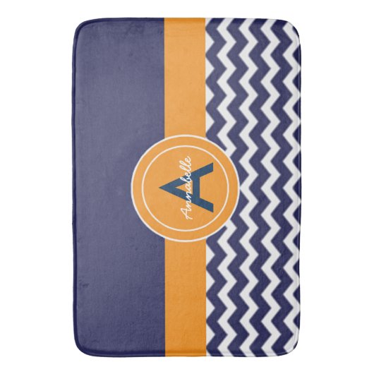 Dark Blue Orange Zickzack Badematte (Vorderseite Vertikal)