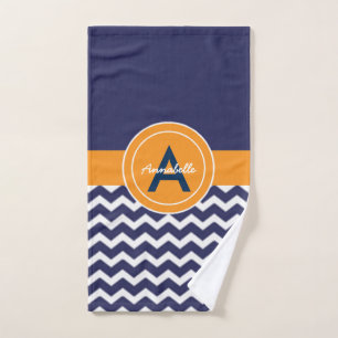 Dark Blue Orange Zickzack Handtuch