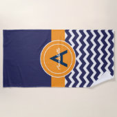 Dark Blue Orange Zickzack Strandtuch (Vorderseite)