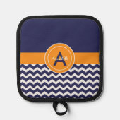 Dark Blue Orange Zickzack Topflappen (Vorderseite)