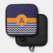 Dark Blue Orange Zickzack Topflappen (Vorderseite/Rückseite)