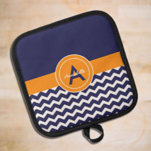 Dark Blue Orange Zickzack Topflappen