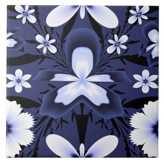 Dark Blue Orchid Elegante Blume Fraktal Muster Fliese (Vorderseite)
