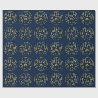 Dark Blue &Ornament Merry Christma Rapping Paper Geschenkpapier
