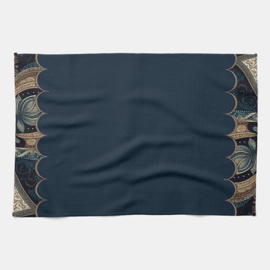 Dark Blue Paisley Gemustert Accent Geschirrtuch (Horizontal)