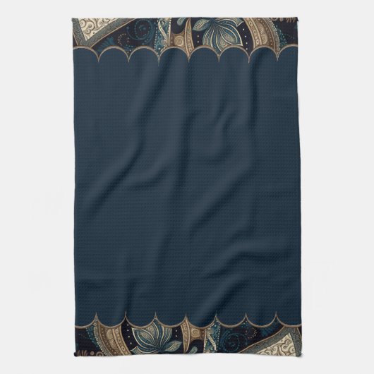 Dark Blue Paisley Gemustert Accent Geschirrtuch (Vertikal)