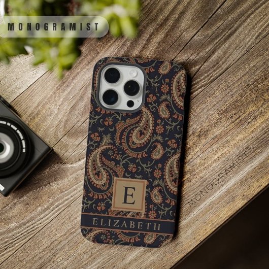 Dark Blue Paisley Muster individuell anpassbar iPhone Hülle