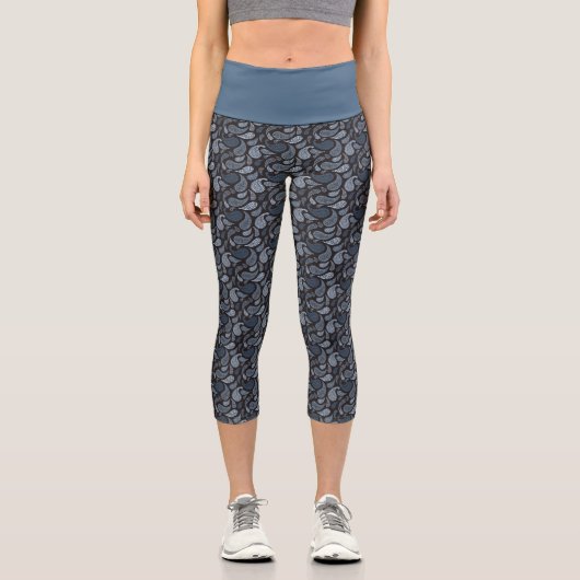 Dark Blue Paisley Pattern High Waisted Capris (Vorderseite)