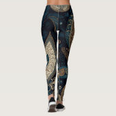Dark Blue Paisley Pattern Retro Chic Boho Leggings (Rückseite)