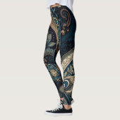 Dark Blue Paisley Pattern Retro Chic Boho Leggings (Links)