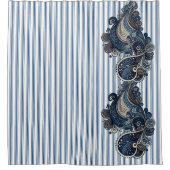 Dark Blue Paisley Stripe Muster Retro Chic Boho Duschvorhang (Vorderseite)