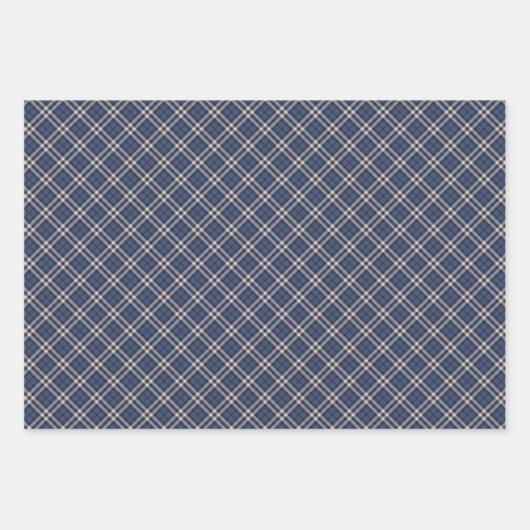 Dark Blue & Pastel Grau Kariertes Tartan Muster Geschenkpapier Set (Vorderseite 2)