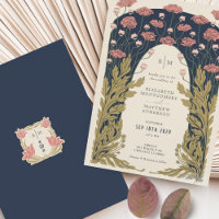 Dark Blue Pink Hochzeit Vintage Jugendstil-Flora