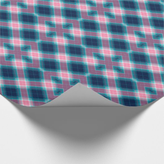 Dark Blue Pink tartan Kariert Gingham Pattern Geschenkpapier (Ecke)