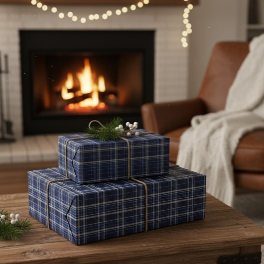 Dark Blue Plaid Tartan Wrapping Paper Geschenkpapier