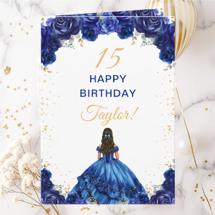 Dark Blue Princess Floral Happy Birthday Karte