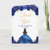 Dark Blue Princess Floral Quinceañera Dankeskarte (Vorderseite)