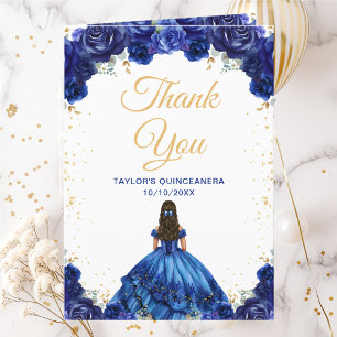 Dark Blue Princess Floral Quinceañera Dankeskarte
