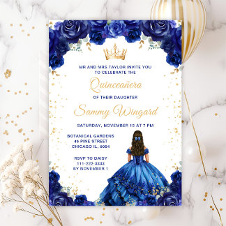 Dark Blue Princess Floral Quinceañera Einladung