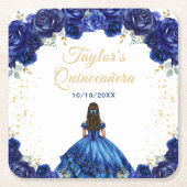 Dark Blue Princess Floral Quinceañera Rechteckiger Pappuntersetzer (Vorderseite)