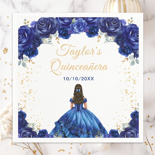 Dark Blue Princess Floral Quinceañera Serviette