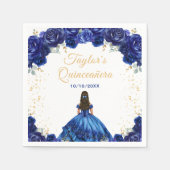 Dark Blue Princess Floral Quinceañera Serviette (Vorderseite)