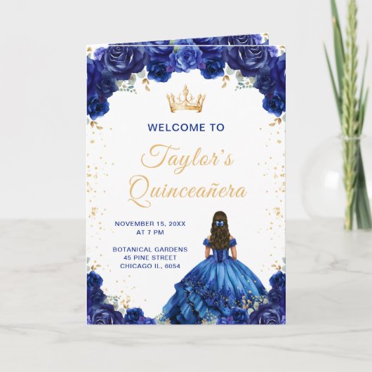 Dark Blue Princess Floral Quinceñera Programm (Vorderseite)
