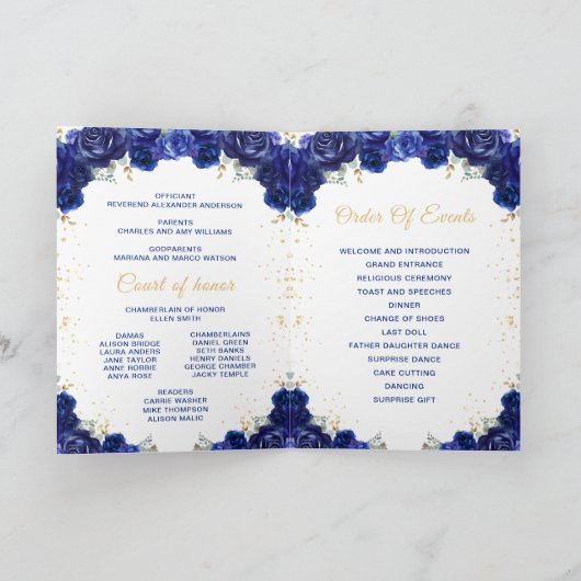 Dark Blue Princess Floral Quinceñera Programm (Innenseite)