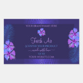 Dark Blue Product Labels Exotic Purple Flowers Rechteckiger Aufkleber (Vorderseite)